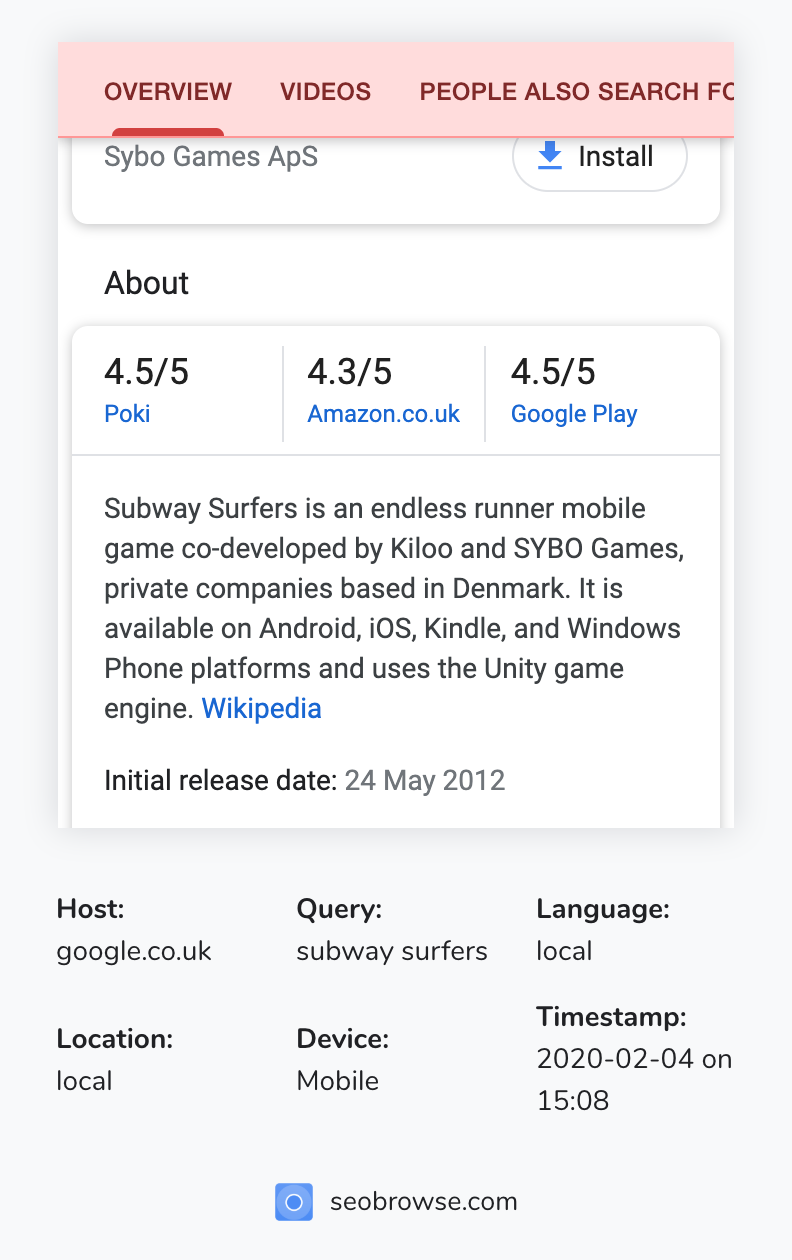 A knowledge panel shows rating for the product, on click it goes to the relevant website. Nice.